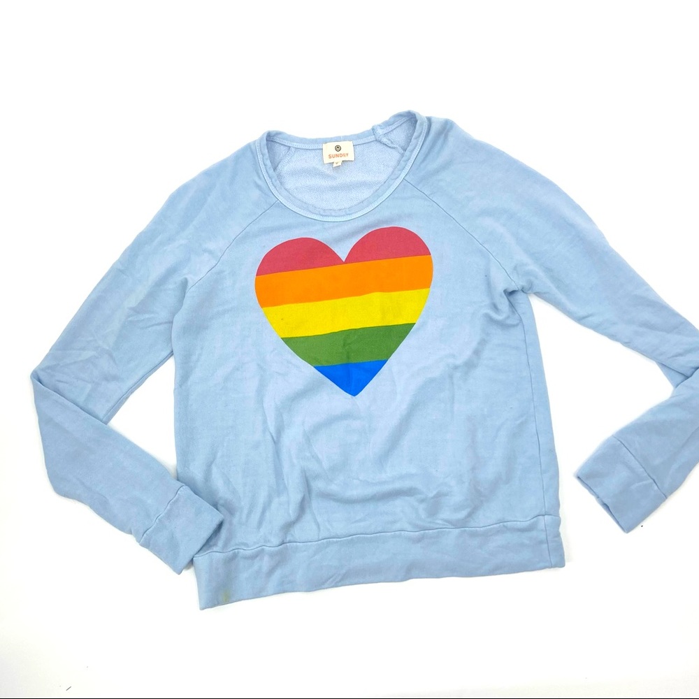 Sundry Light Blue Sweatshirt with Rainbow Heart